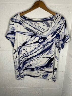 Blue and White Nicole Miller Tee, with Scoop Neck